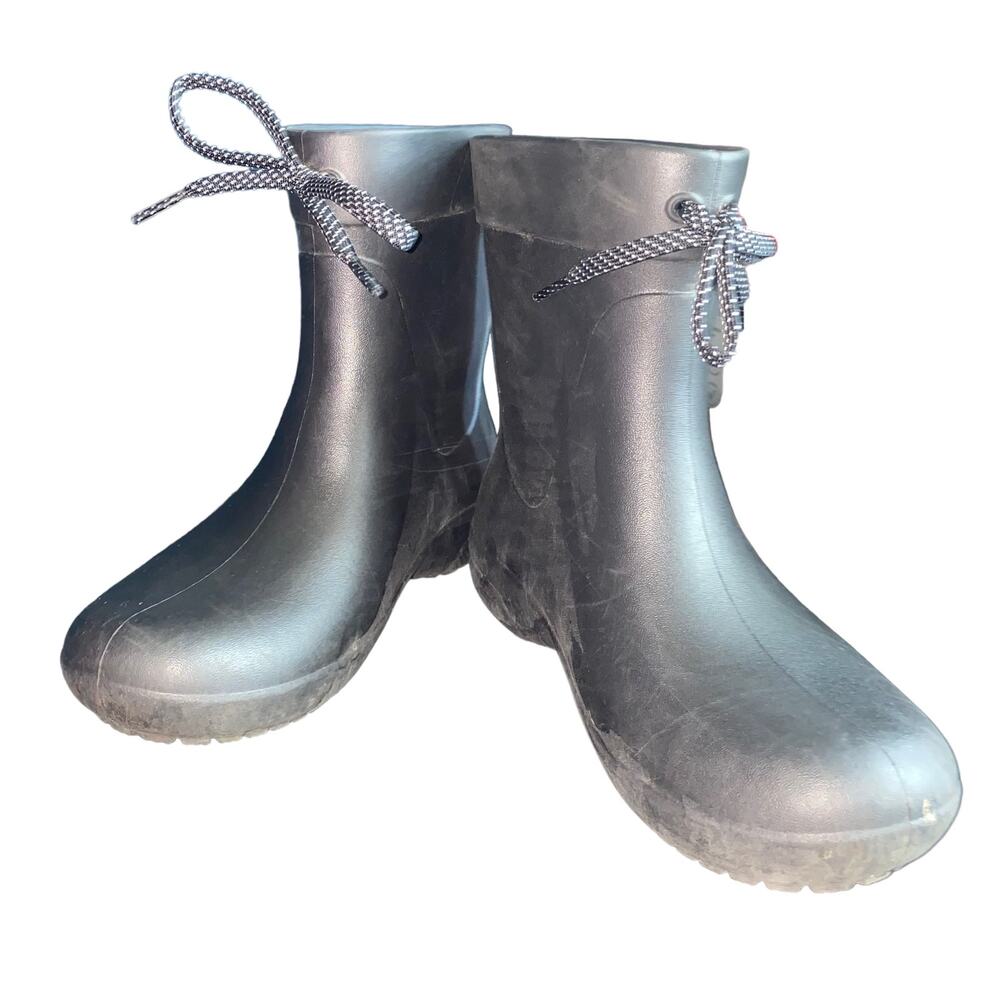 Crocs Dual Comfort Freesail Shorty Rain Boots with Front Lace Tie Black size 4